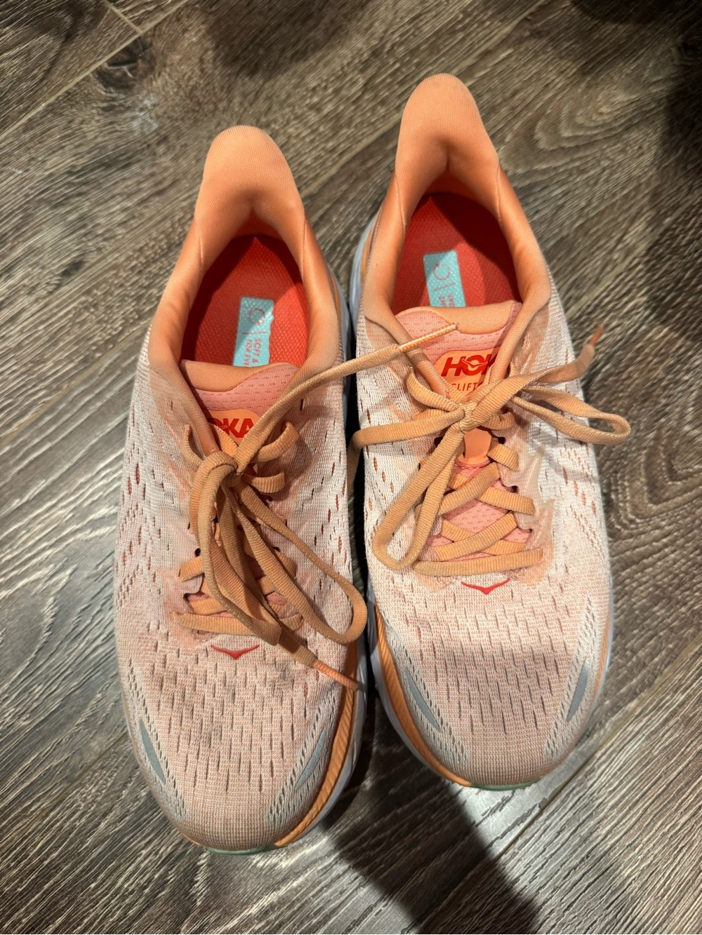 Hoka Women's Peach-Orange Knit Running Shoes
